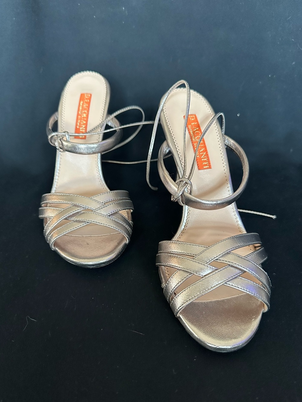 D. Lacquaniti  Metallic Silver Strappy Stiletto Sandals size US 10 EU 40